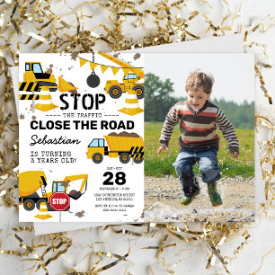 Construction Truck Kids Birthday Party Photo Invitation
