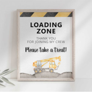 Construction Truck Loading Zone Party Favour Sign