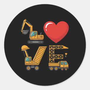 Construction Truck Love Excavator Dump Truck Crane Classic Round Sticker