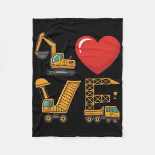 Construction Truck Love Excavator Dump Truck Crane Fleece Blanket