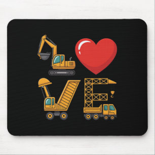 Construction Truck Love Excavator Dump Truck Crane Mouse Pad