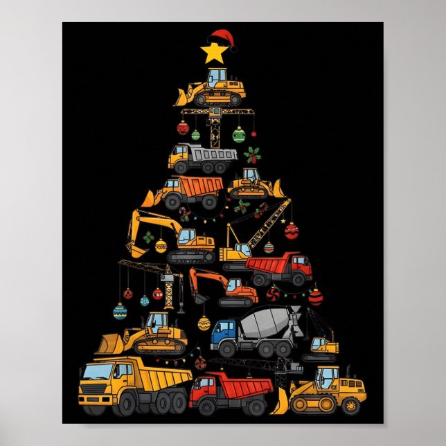 Construction Truck Lover Christmas Tree Cute Xmas  Poster (Front)