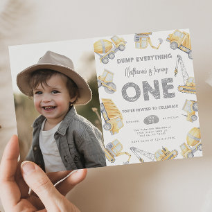 Construction Truck ONE 1st Birthday Party Invitation