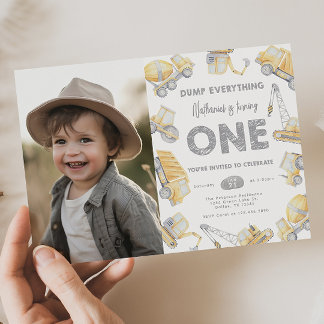 Construction Truck ONE 1st Birthday Party Invitation