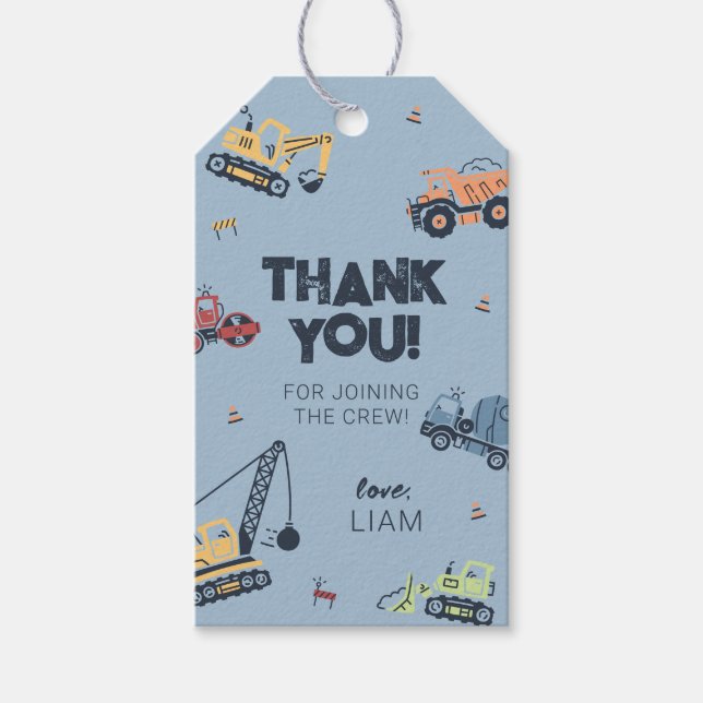 Construction Truck Party Favour Label Thank You Ta (Front)