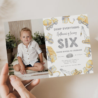 Construction Truck SIX 6th Birthday Party Invitation