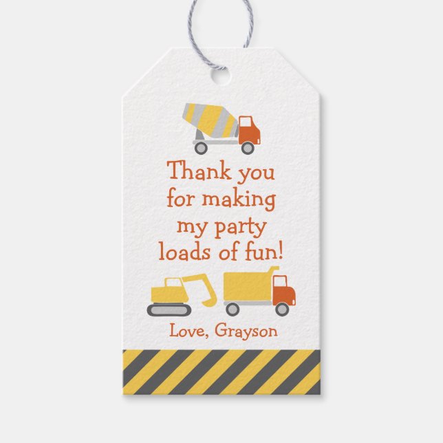 Construction Truck Thank You Favour Tag (Front)