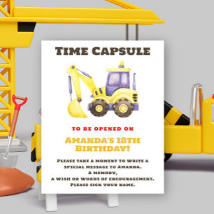 Construction Truck Time Capsule 1st birthday Poster