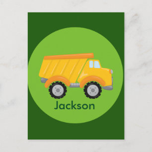 Construction Truck Vehicle Green Yellow Kids Postcard