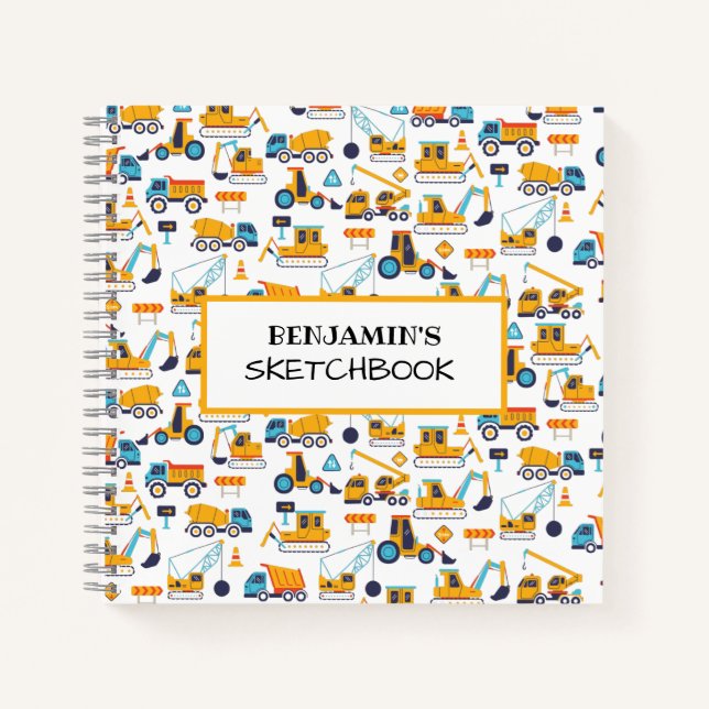 Construction Truck Vehicle Personalised Sketchbook Notebook (Front)