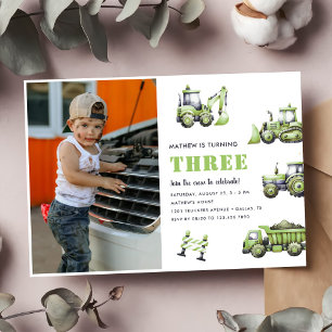 Construction Truck Vehicles 3rd Birthday Photo Invitation