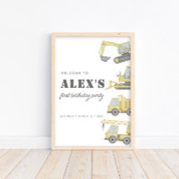 Construction Truck Vehicles Boys 1st Birthday