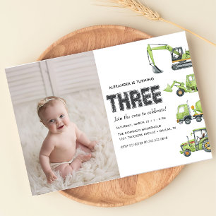 Construction Truck Vehicles Boys 3rd Birthday  Invitation