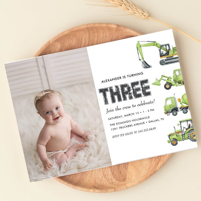 Construction Truck Vehicles Boys 3rd Birthday  Invitation (Creator Uploaded)