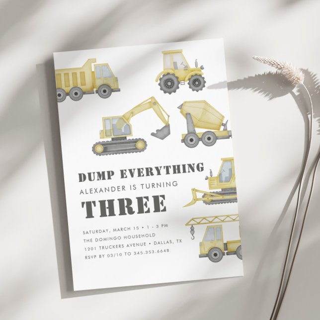 Construction Truck Vehicles Boys Birthday Party Invitation (Creator Uploaded)
