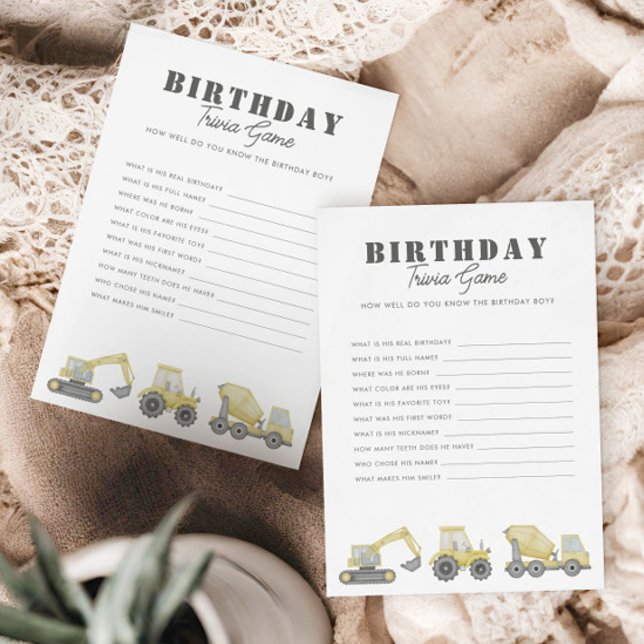 Construction Truck Vehicles Boys Birthday Trivia (Creator Uploaded)
