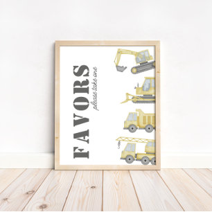 Construction Truck Vehicles Boys Favours Sign