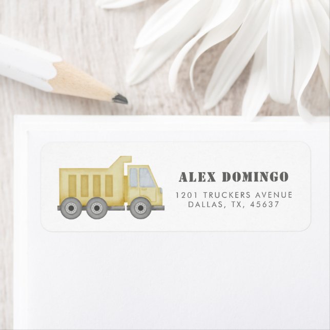 Construction Truck Vehicles Boys Return Address Label (Insitu)