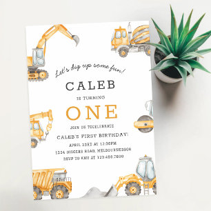 Construction Trucks 1st Birthday Invitation