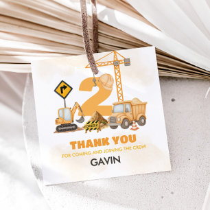 Construction Trucks 2nd Birthday Party Square Favour Tags