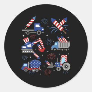 Construction Trucks 4th Of July Vehicle For Boys A Classic Round Sticker