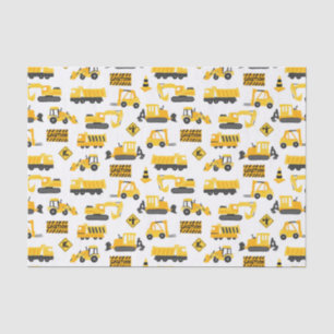 Construction Trucks and Signs Pattern White Tissue Paper