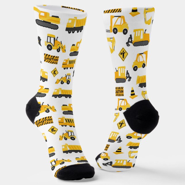 Construction Trucks and Signs Socks (Angled)