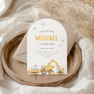 Construction Trucks Arched Birthday Invitation