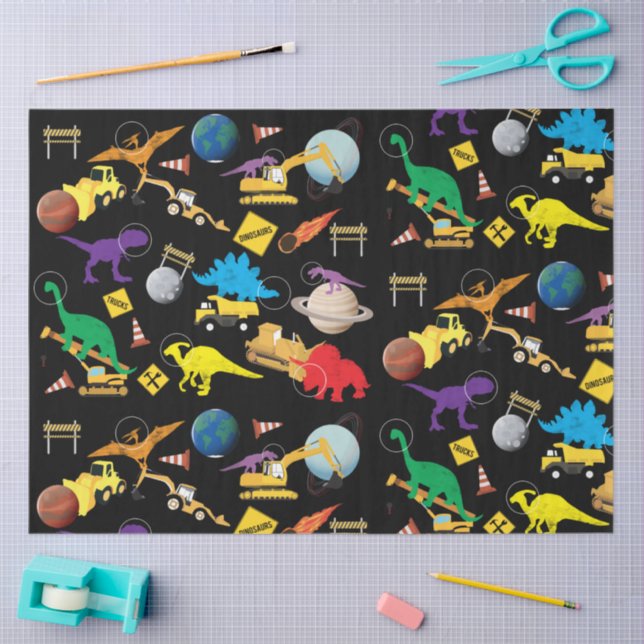 Construction Trucks Astronaut Dinosaurs in Space Tissue Paper (Craft)