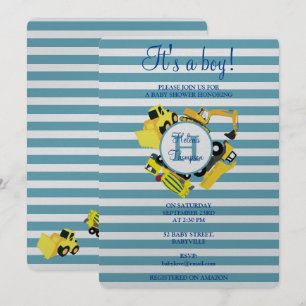 Construction Trucks Baby Boy Baby Shower  Invitation
