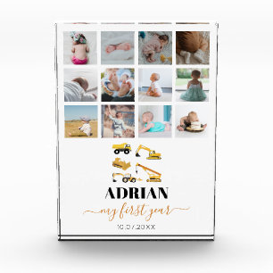 Construction Trucks Baby First Year Photo Collage Block