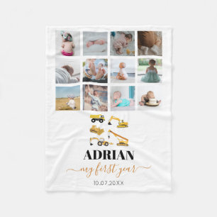 Construction Trucks Baby First Year Photo Collage Fleece Blanket