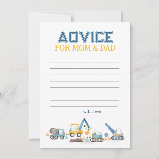 Construction Trucks, Baby Shower Advice for Mum Card (Front)