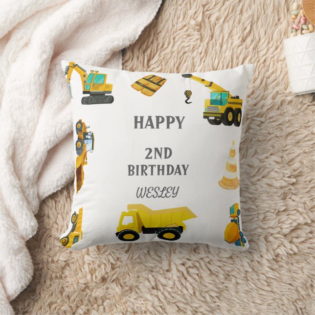 Construction Trucks Birthday Cushion (Blanket)