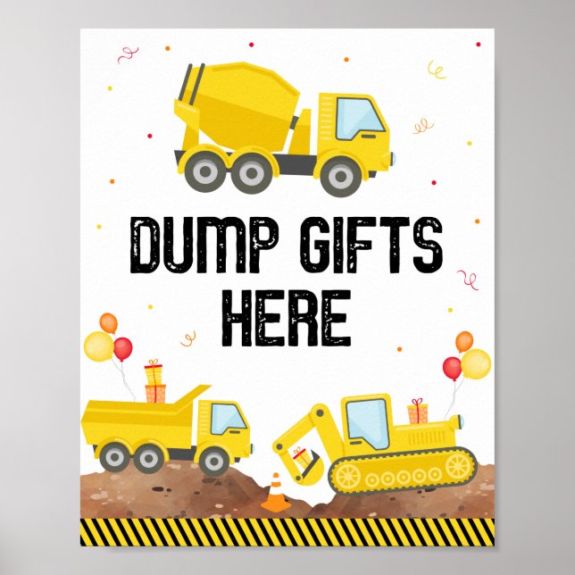 Construction Trucks Birthday Dump Gifts Here Sign (Front)