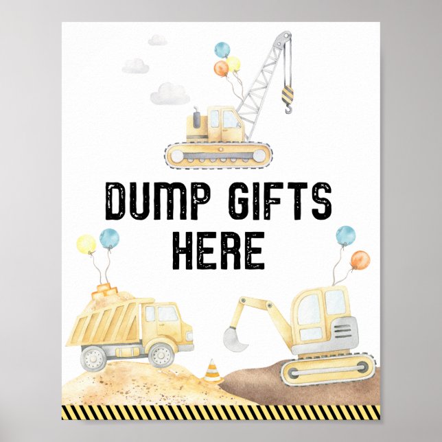 Construction Trucks Birthday Dump Gifts Here Sign (Front)