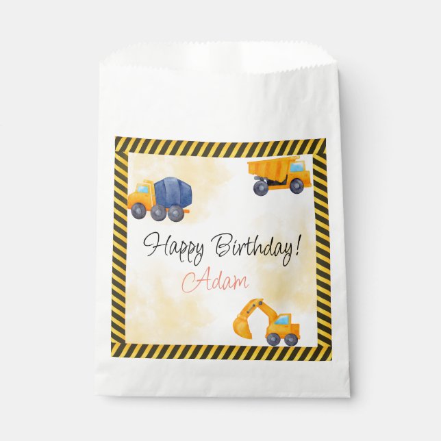 Construction Trucks Birthday  Favour Bag (Front)
