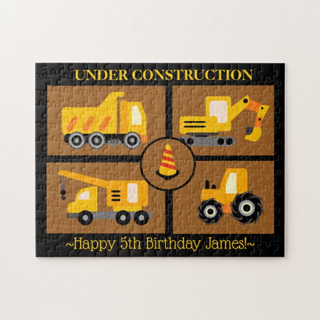 Construction Trucks Birthday Gift Customised Jigsaw Puzzle (Horizontal)