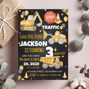Construction Trucks Birthday Invitation