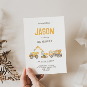 Construction Trucks Birthday Invitation