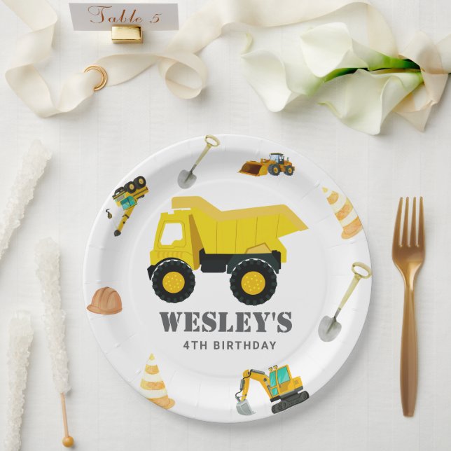 Construction Trucks Birthday Paper Plate (Wedding)