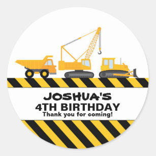 Construction Trucks Birthday Party Favour Sticker