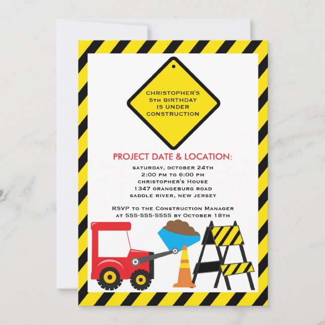 Construction trucks Birthday Party for boys Invitation (Front)