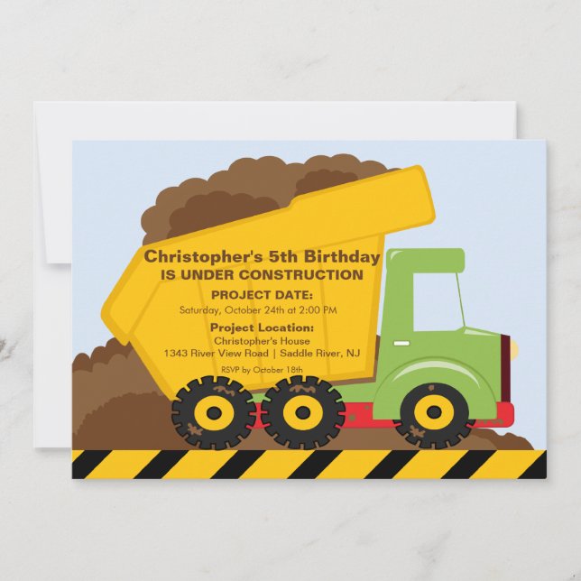 Construction trucks Birthday Party for boys Invitation (Front)