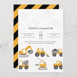 Construction Trucks Birthday Party Invitation 