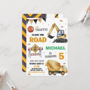 Construction Trucks Birthday Party Invitation