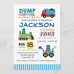 Construction Trucks Birthday Party Invitation