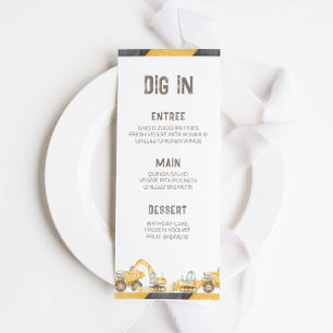 Construction Trucks Birthday Party Menu