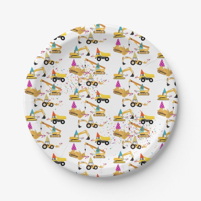 Construction Trucks Birthday Party Pattern  Paper Plate (Front)