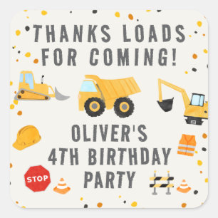 Construction Trucks Birthday Party Square Sticker